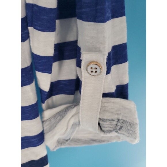 Talbots Lightweight Top Sz M Striped Roll Tab Sleeve Relaxed Fit Nautical Beach - Picture 8 of 10